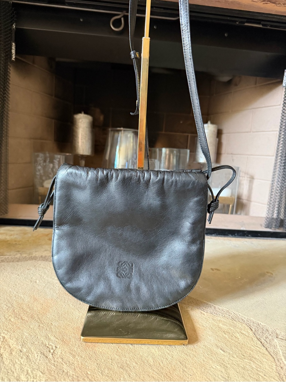 Loewe Black Leather Crossbody Saddle Bag